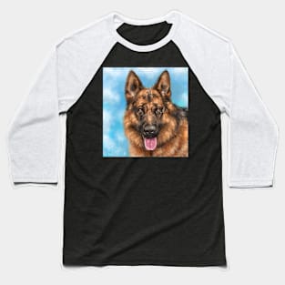 A Gorgeous German Shepherd Painting with his Tongue Out Blue Cloudy Background Baseball T-Shirt